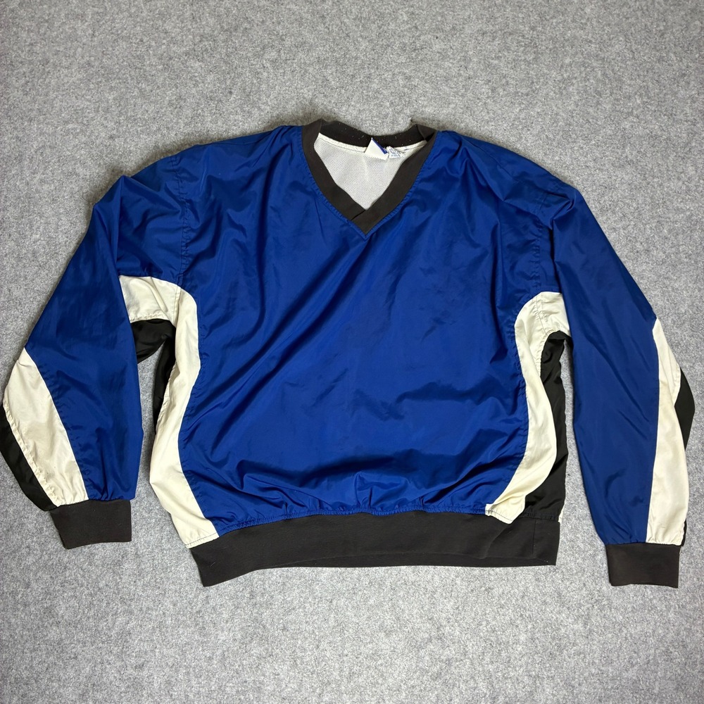 Vintage Bike Mens XL Windbreaker Pullover V-Neck Colorblock Blue Black White